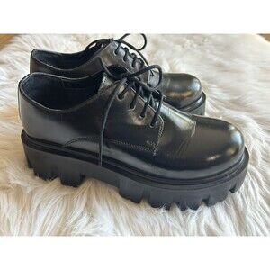 ASOS Design Size 6 Black Chunky Platform Faux Patent Leather Loafers FLAW